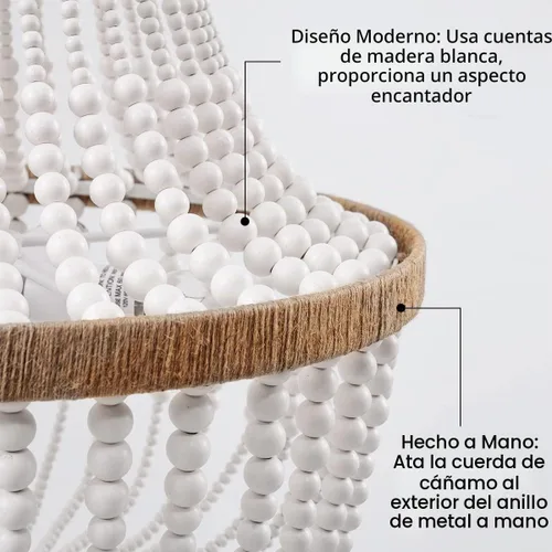 Vista 5 de candelabro rústico de 4 luces con cuentas de madera y borlas estilo Bohemia, luz colgante rústica antigua para dormitorio, isla de cocina, comedor
