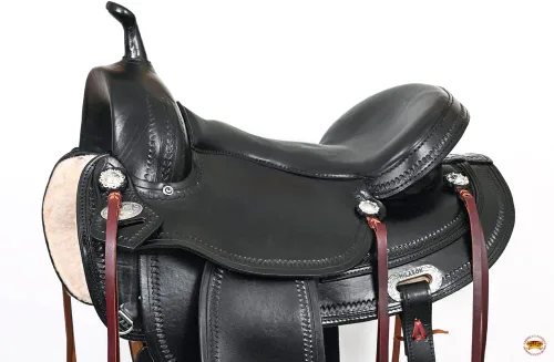 Vista 4 de HILASON Sillín Western Horse American Leather Flex Tree Trail & Pleasure Negro Sillín americano Sillín de cuero Sillín occidental Sillín