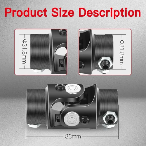 Vista 6 de CCIYU 3/4-36 Spline X 3/4 DD Eje de dirección negro Solo juntas universales U-Joint 3.268 in Universal Steering U-Joint Shaft U Joint Coupling