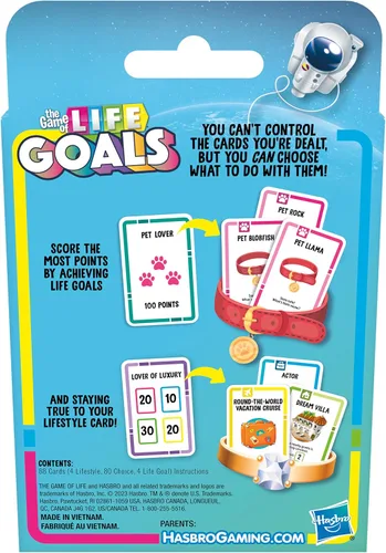 Vista 4 de Hasbro Gaming The Game of Life Goals Card y juego familiar de juego rápido, 2-4 jugadores, divertidas actividades de verano, esenciales para viajes