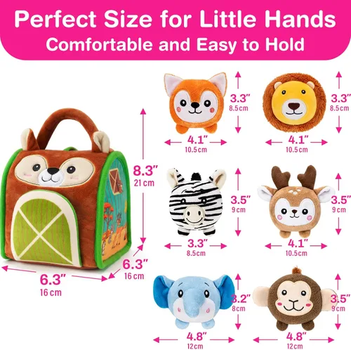 Vista 7 de Montessori - Juguetes sensoriales para bebés de 6 a 12 meses y niños pequeños de 1 a 3 años, juego educativo de animales de peluche con sonajero