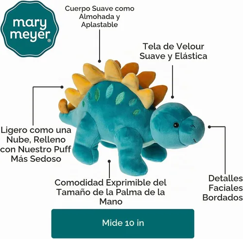 Vista 4 de Mary Meyer - Peluche de animal suave como almohada, juguete de 10 pulgadas, dinosaurio estegosaurio azul