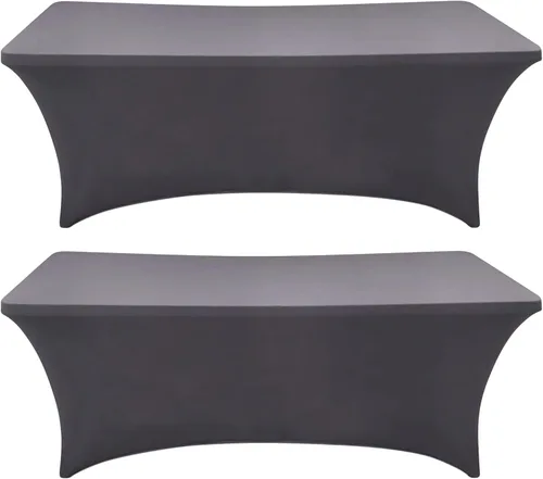 Vista 11 de Paquete de 2 fundas de mesa ajustadas rectangulares de spandex de 6 pies, color beige, mantel de tela elástica sin arrugas para fiestas, ferias