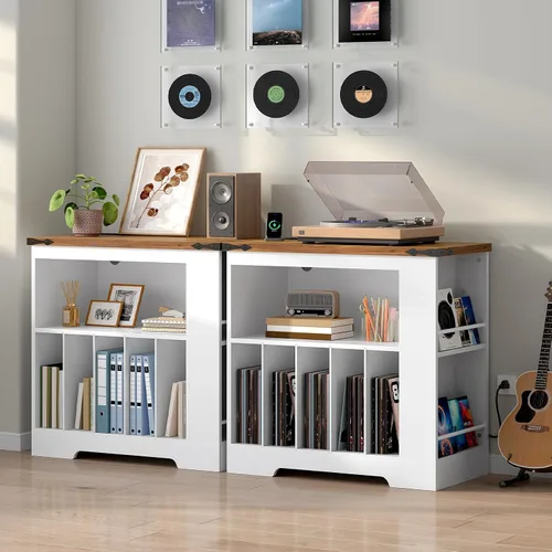 Vista 4 de HOOBRO WH80UDRS01 - Soporte para tocadiscos, soporte para tocadiscos con estación de carga y almacenamiento de discos, mesa para tocadiscos