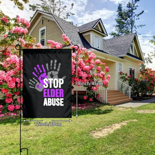 Vista 2 de Letrero de decoración para exteriores con texto en inglés "Stop Elder Abuse Elder Abuse Elder Abuse Awareness Flags", para jardín, patio, césped, 12