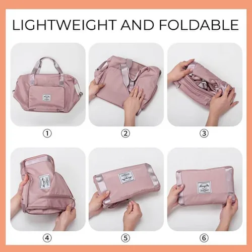 Vista 6 de Bolsa de viaje plegable de gran capacidad, seca y húmeda, separada, plegable, bolsa de gimnasio, bolsa de viaje de moda, espacio expandible