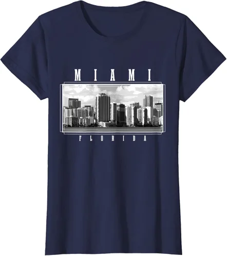 Vista 25 de Miami Skyline Florida Pride Vintage Miami Camiseta, Negro