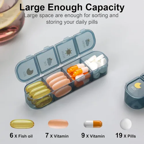 Vista 4 de Organizador de píldoras 4 veces al día, pastillero 7 días, Acedada Weekly (4 veces al día), caja organizadora de medicamentos de viaje, caja grande