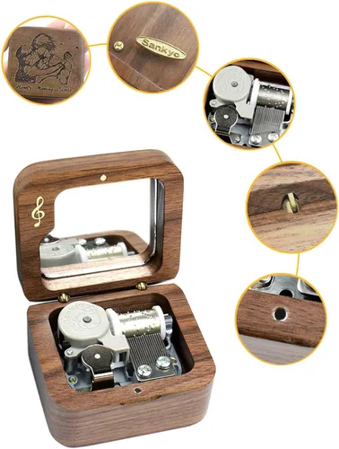 Vista 2 de Sinzyo Caja musical con mecanismo tallado de madera vintage, caja de música de cuerda para regalo para Navidad, caja de música «Merry Go Round of