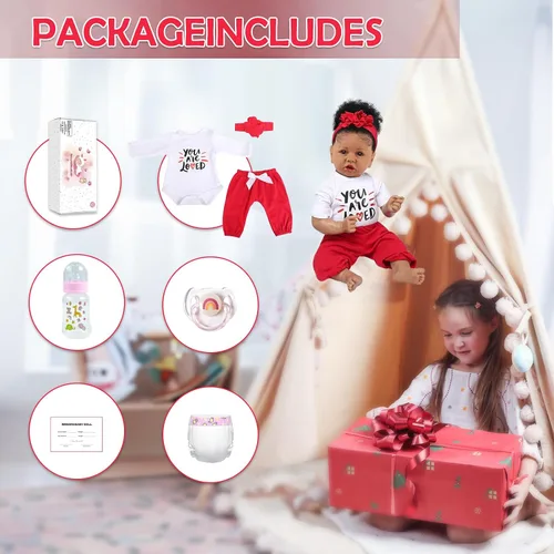 Vista 6 de KSBD Realistic Reborn Baby Doll Niña Negra – Muñeca Recién Nacida Afroamericana Realista de 20 Pulgadas con Cuerpo Suave Conjunto de Regalo