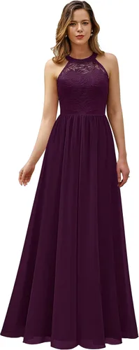 Vista 2 de Vestido formal de encaje floral halter sin mangas para mujer vestido de dama de honor