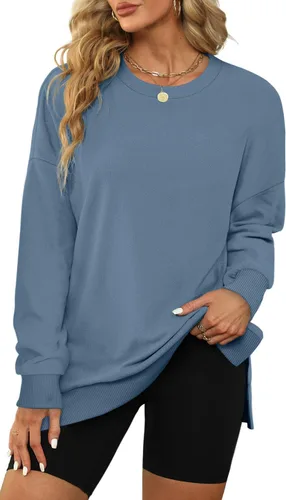 Vista 2 de XIEERDUO Sudaderas de gran tamaño para mujer, estilo casual, cuello redondo, manga larga, cómodas