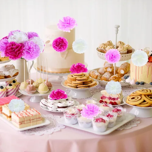 Vista 4 de Paquete de 120 claveles artificiales con tallos, cabezas de flores de caléndula artificiales, flor eterna, pompones artificiales de seda para fiesta