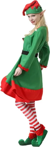 Vista 5 de JLFMYD 13 piezas de disfraz de elfo de Navidad para mujer, accesorio de elfo de Navidad, disfraz de elfo, vestido de mujer