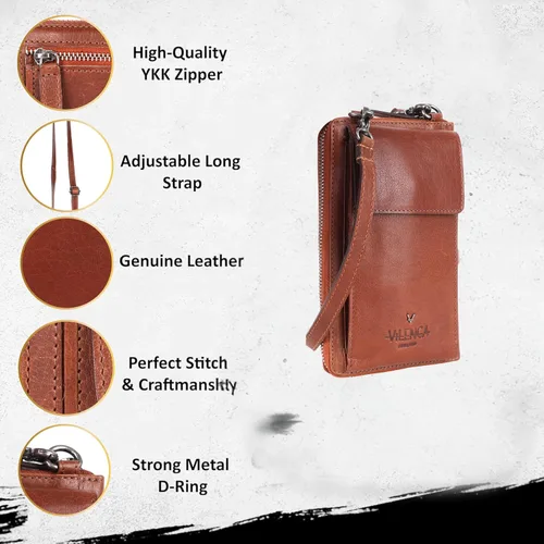 Vista 2 de Bolsos cruzados de cuero genuino pequeños para mujer monedero del teléfono celular, moda casual con correa ajustable