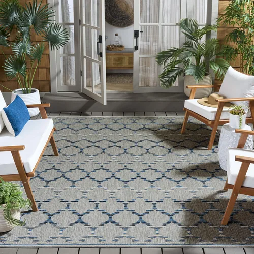 Vista 13 de SAFAVIEH Alfombra lavable para exteriores, colección Cabaña, 2'2" x 5', azul y gris, no desprende pelusa y fácil de limpiar, entrada puerta