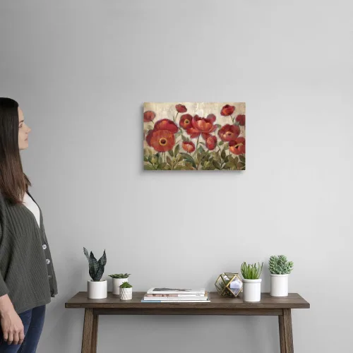 Vista 2 de Daydreaming Flowers - Lienzo rojo para pared, arte de amapola