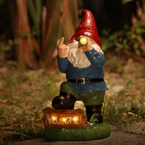 Vista 6 de Panven Decoración de Jardín de Gnomos, 13.5" de Alto Solar Grandes Regalos Divertidos Inapropiados Estatuas de Gnomo para Exteriores para Patio