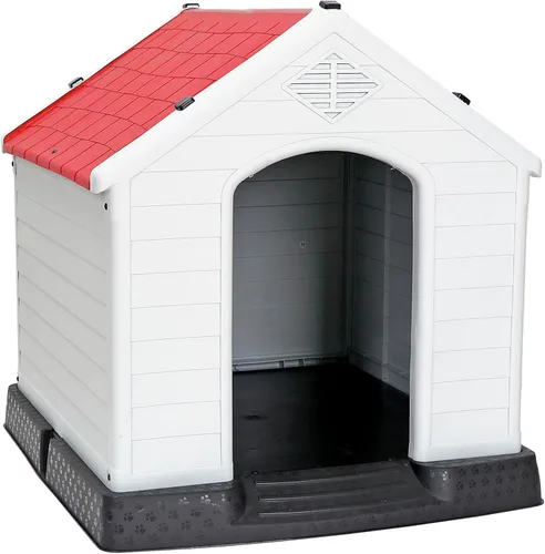 Vista 10 de Casa de plástico resistente al agua para perros pequeños a grandes, refugio para cachorros de interior con rejillas de ventilación y piso elevado