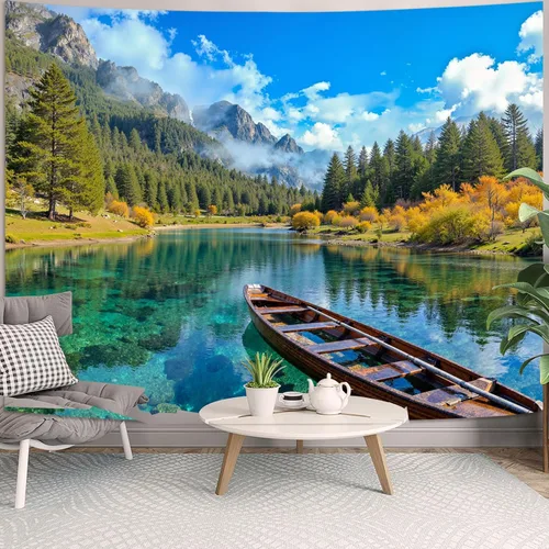 Vista 18 de Zussun Tapiz de Bosque Natural de Montaña Tapiz Verde de Pino Luz Solar Selva para Dormitorio Estético Planta Paisaje de Montaña Tapices Pequeños