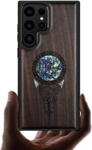 Vista 9 de Carveit Funda de madera de diseñador para Samsung Galaxy S23 Ultra (grabado en madera e incrustaciones de carcasa) compatible con cargadores