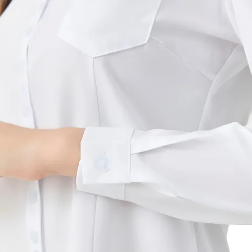 Vista 5 de Camisa clásica con botones y bolsillos, blusa de manga larga con cuello para mujer