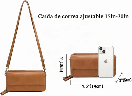 Vista 6 de Lanyani Cartera Cruzada RFID con Correa de Muñeca y Bolsillo para Teléfono para Mujeres de Cuero Vegano B-mostaza oscura