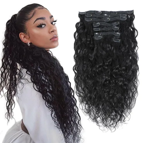 Vista 7 de Extensiones de cabello ondulado con clip, rizado natural, 100% cabello humano brasileño sin procesar, para mujeres negras (12 pulgadas)
