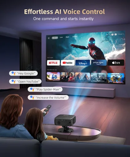 Vista 3 de 1500ANSI Google TV Proyector inteligente, enfoque automático y Keystone, con soporte For Office Presentations, Classroom Teaching, Outdoor Camping