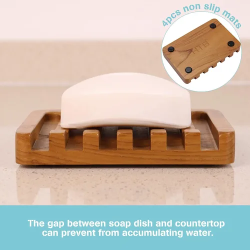 Vista 6 de Jabonera HTB con diseño de cascada inclinada, soporte para jabón en barra de madera de teca Soap Saver Keep Soap Bar Dry,Extend Soap Life,Non-slip