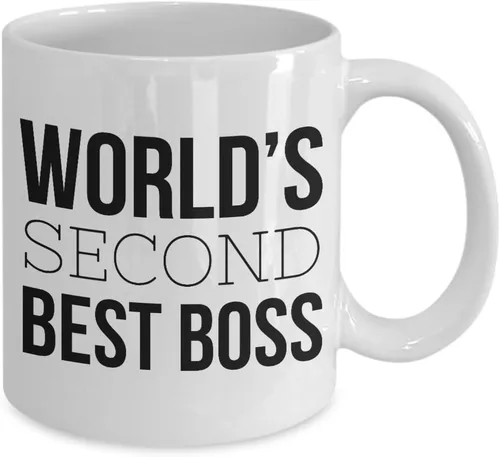 Vista 2 de Taza de café Aeiniwer The World's Second Best Boss – Funny Joke Cup to Work Manager 2nd Supervisor – Okayest – Funniest Ever Present