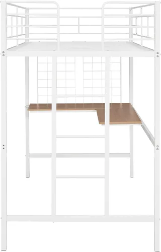 Vista 7 de Harper & Bright Designs Cama tipo loft individual con escritorio y rejilla de metal, marco de cama de metal con barandillas de longitud completa