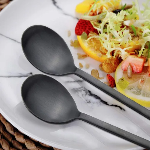 Vista 2 de Cuchara de sopa, cucharas coreanas, 8 cucharas de sopa asiática de acero inoxidable, mango largo de 8.5 pulgadas, cucharas de ramen coreano