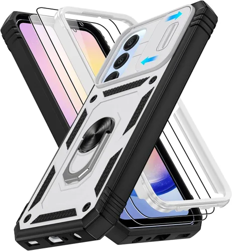 Vista 95 de Gritup Funda para Google Pixel 6 con cubierta deslizante para cámara y protector de pantalla (2 unidades), soporte de anillo giratorio 360°, funda