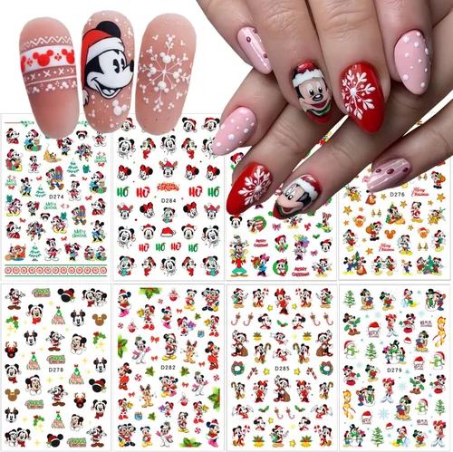 Vista 9 de 12 hojas de calcomanías navideñas para uñas para arte de uñas, lindas calcomanías para uñas de lindos dibujos animados de copos de nieve, diseño