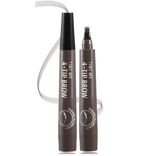 Vista 10 de Lápiz de cejas Microblading con 4 puntas de tenedor, crea maquillaje duradero, cubierta de lápiz de cejas natural profesional, áreas dispersas