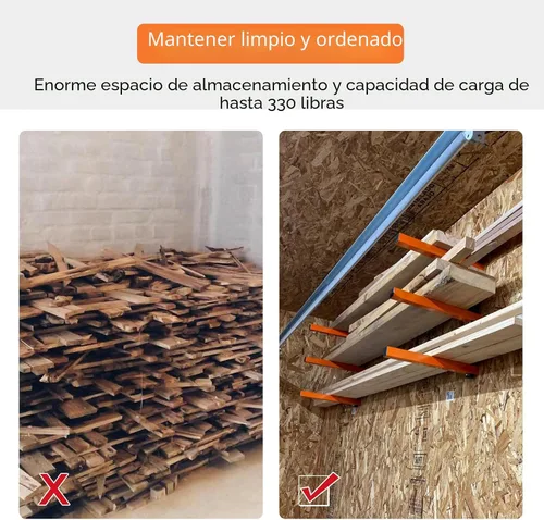 Vista 4 de Ultrawall Organizador de madera de montaje en pared y estante de metal para almacenamiento de madera con 3 niveles