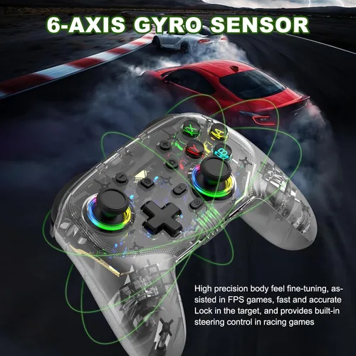 Vista 5 de arVin Switch Controller, Wireless Switch Pro Controllers for SwitchLiteOLEDPS4PS3PCiOSAndroid Remote Gaempad Joystick with 9-Colors RGB Light6-Axis