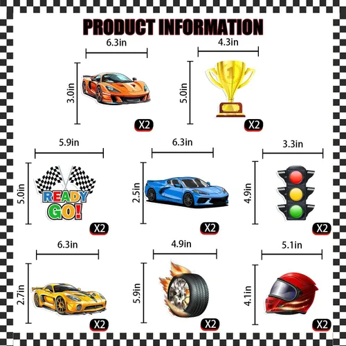 Vista 4 de KORHONEN Decoraciones de fiesta de cumpleaños con temática de auto de carreras para niños y adultos, incluye pancarta de feliz cumpleaños