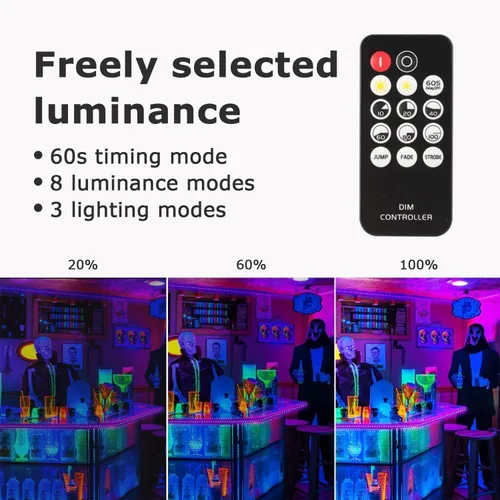 Vista 6 de Tiras de luz negra de 50 pies y control remoto + 3 barras de luz negra, tira de luz negra USB de 12 W y 1 pie para fiesta brillante