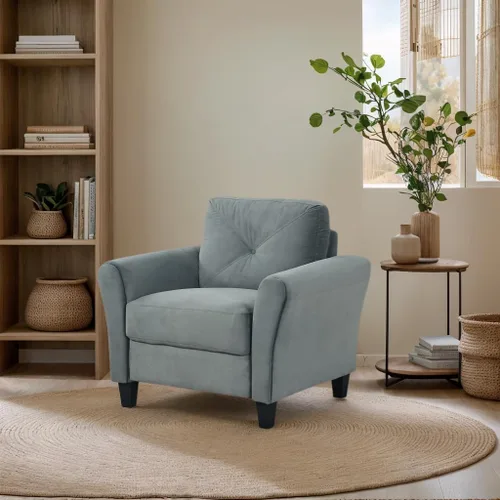 Vista 14 de Harper & Bright Designs Sofá individual tapizado de terciopelo con respaldo copetudo con botones, sillón moderno para sala de estar, color negro