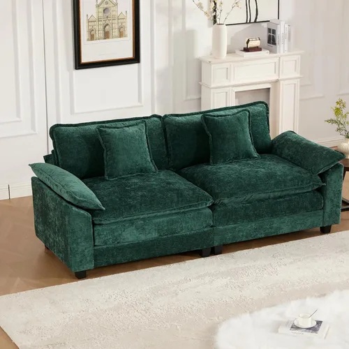 Vista 211 de Sofá seccional modular verde de 111.5", sofás seccionales grandes de 3 plazas para sala de estar, sofá nube oversized de tela chenille con otomana