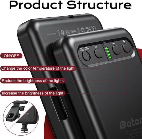 Vista 4 de Luz de Selfie Suave Recargable para Teléfono, Cámara, Portátil, Luz LED Portátil de Batería 4-14H para Fotos, Clip de Luz de Teléfono para Selfie
