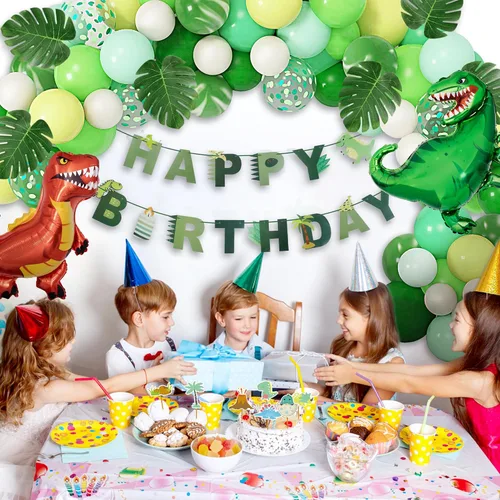 Vista 4 de Suministros de decoración de fiesta de cumpleaños de dinosaurios, kit de guirnalda de arco de globos de dinosaurio de 40 pulgadas, globos