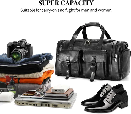 Vista 4 de Zeroway Bolsa de viaje de piel sintética con bolsa para zapatos 2 Negro