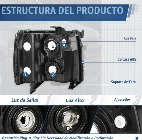 Vista 4 de Auto Dynasty Conjunto de faros halógenos compatible con Chevy Silverado 1500 2500HD 3500 GMT900 2007 2008 2009 2010 2011 2012 2013 2014, lado