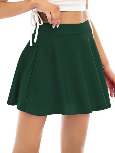 Vista 4 de Century Star Falda de patinadora plisada elástica y acampanada para mujer, uniforme escolar, mini falda corta