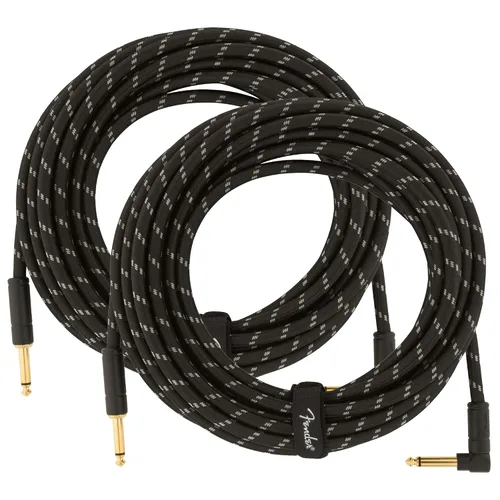 Vista 7 de Fender Cable de instrumentos de lujo de 10 pies, ángulo recto, tweed negro, paquete de 2