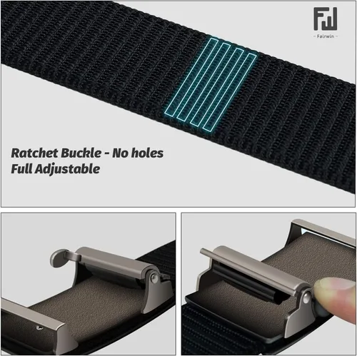 Vista 3 de Fairwin - Cinturón de malla de nailon de 1.25 pulgadas con hebilla automática de trinquete para hombre, cinturón invisible sin orificios