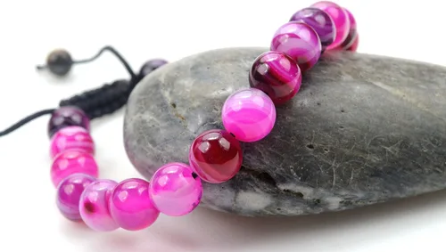 Vista 3 de Pulsera de piedras preciosas de ágata de Botswana, cuentas redondas, color magenta, ajustable, rosa, 7 "- 8 pulgadas de longitud, unisex